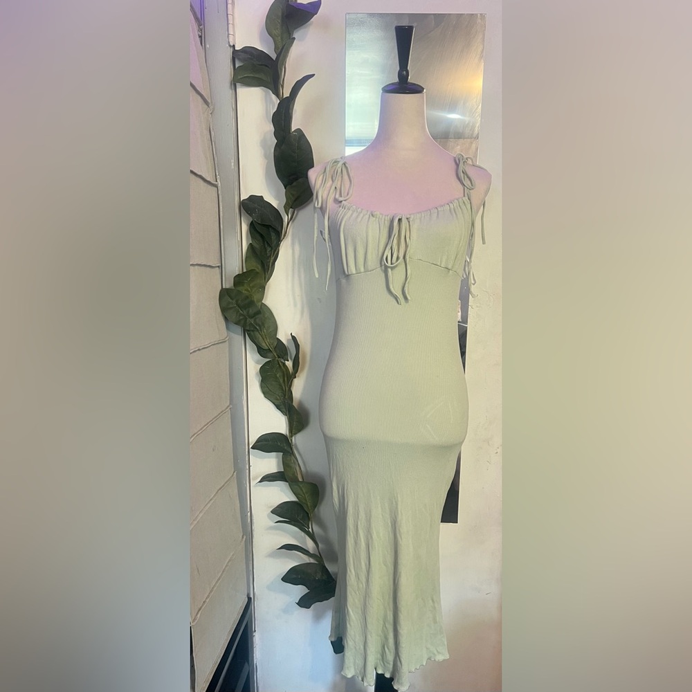 Tie Shoulder Ruched Bust Tie Front Slim Fit Cami Dress - Mint Green - M